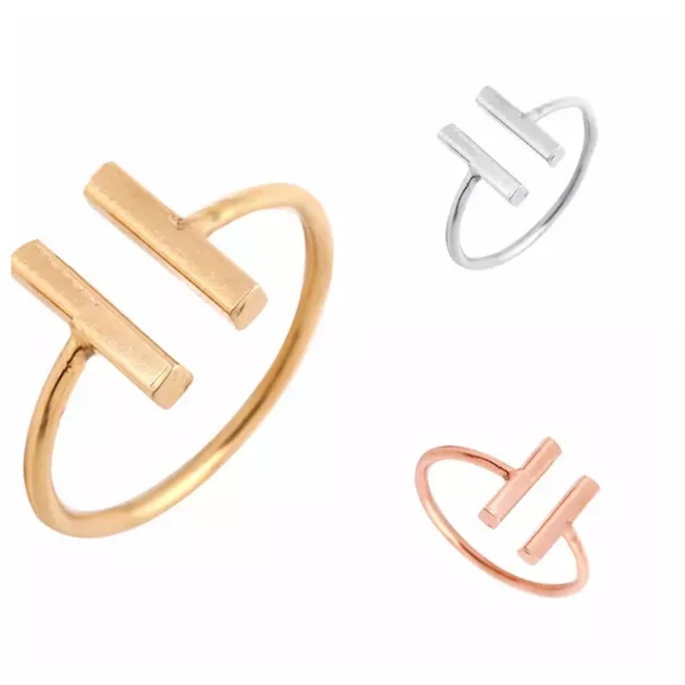 🔥2 for $15🔥 Open Double Bar T Ring SILVER - Picture 4 of 8